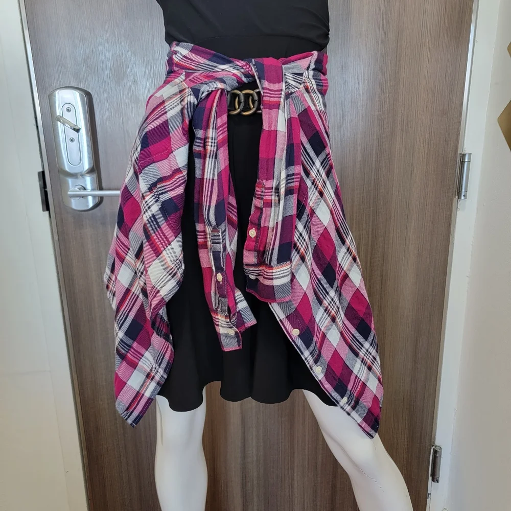Banana Republic Magenta Plaid Flannel Shirt Boyfriend Fit Small Chic